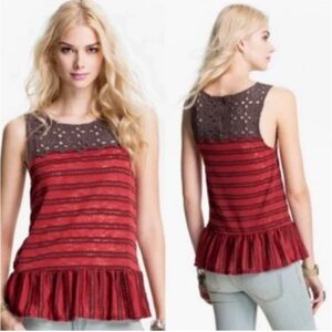 Free people chocolate and burgundy  Striped Sleeveless peplum top small